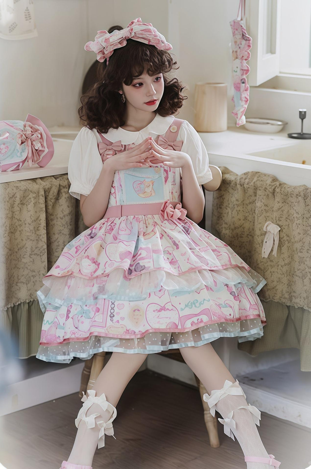 LittlePlum~Showa Strawberry Diary~Sweet Lolita Dress Outfit Printed Showa Era JSK Set