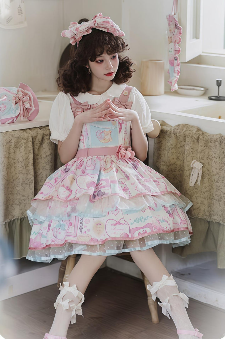 LittlePlum~Showa Strawberry Diary~Sweet Lolita Dress Outfit Printed Showa Era JSK Set