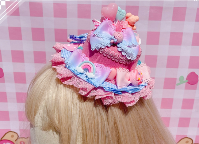 Pretty Girl Lolita - Sweet Lolita Pink-blue Accessories a top hat 13cm