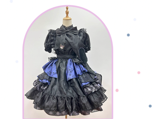 (BFM)Confession Balloon~Birthday Party~Kawaii Lolita Dress Cat and Dog Print Tiered Dress S Kuromi print 
