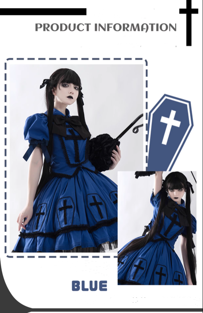 (Buyforme)Confession Balloon~Halloween Cross Lolita OP Dress S navy blue 