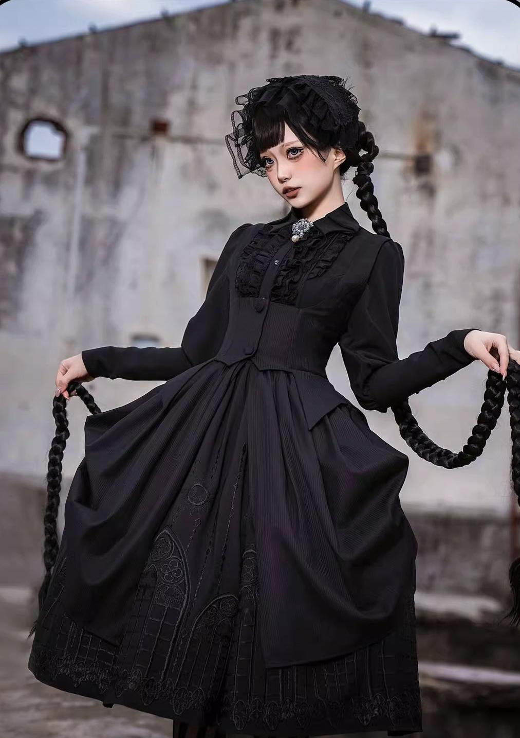 Susin Lolita~Normandy~Gothic Lolita Bust-Supporting JSK Nun Lolita OP Dress 41698:716804