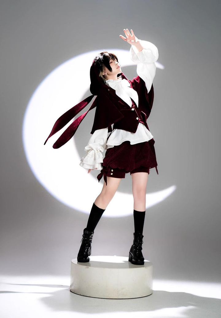 Princess Chronicles~Hare Hunter~Vintage Red Ouji Suit With Bunny Ear Hooded Jacket