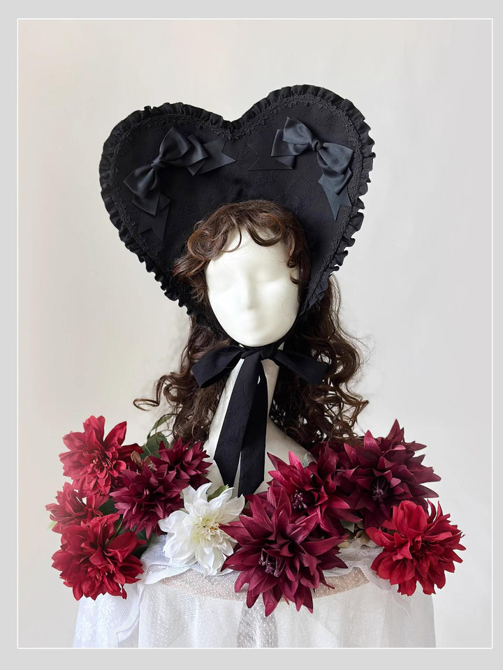 (BFM)Dark Star~Moonlight Sigh~Gothic Lolita Heart BNT Brooch Hat Lolita Accessories Black Heart BNT Free size 