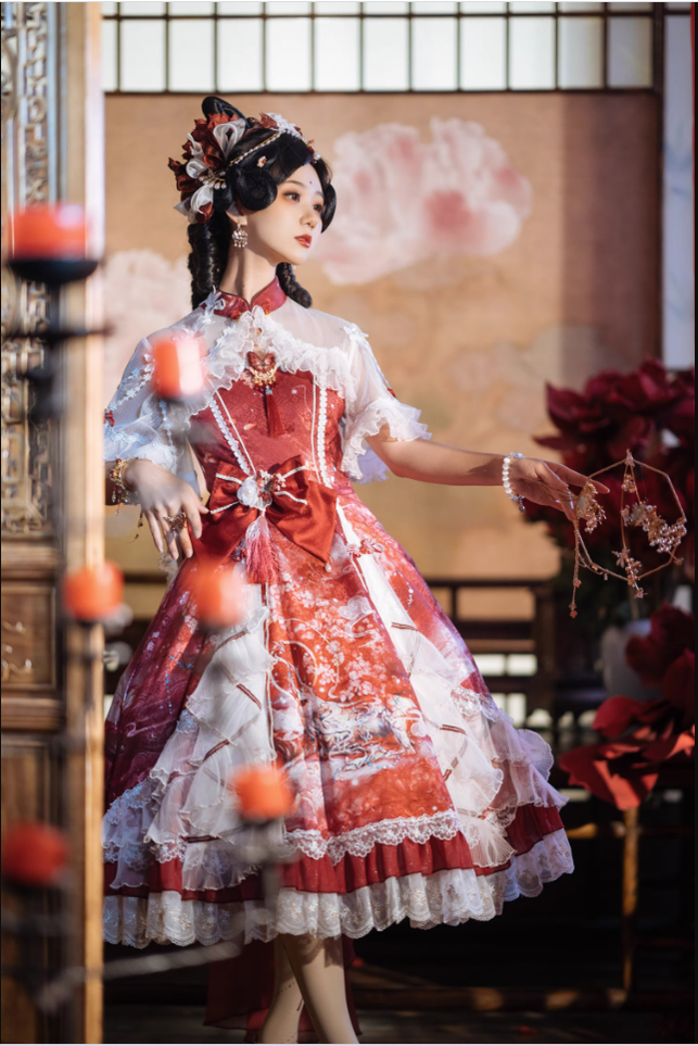 (Buyforme)Two Rural Cats~Nine-Color Deer Chinese Style Lolita Dress  Set   