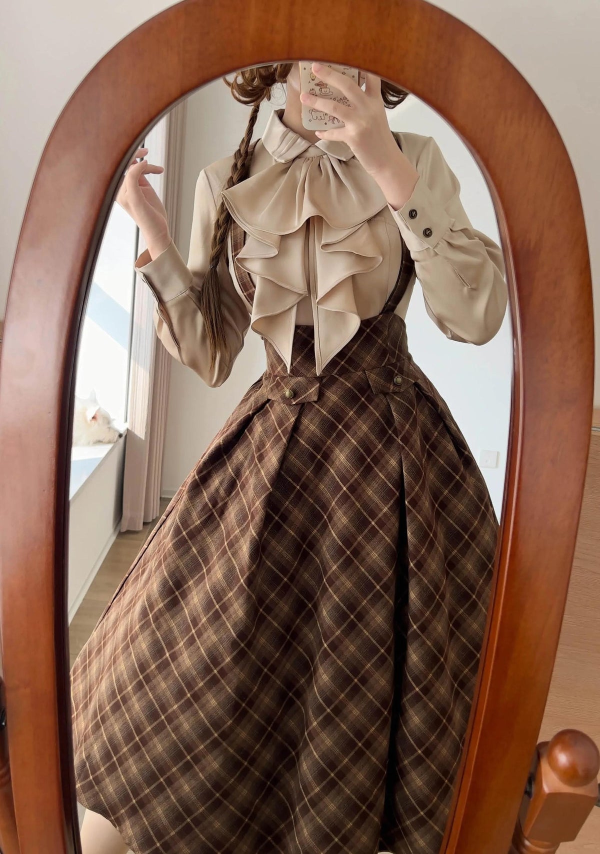 Forest Beats - Elegant Classic Lolita Suspenders Skirt, Plaid Pattern 46082:874461