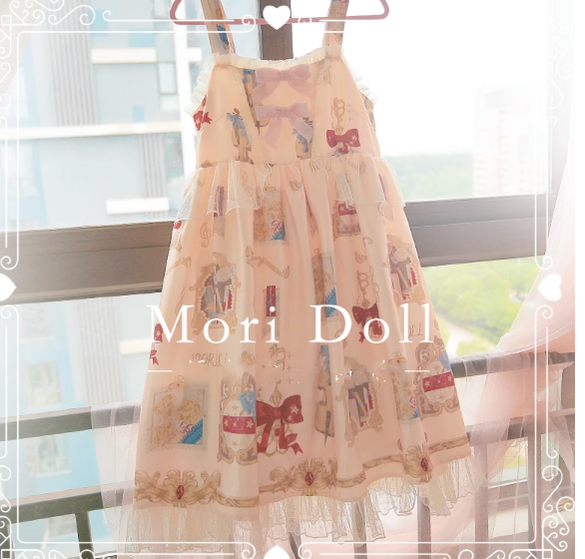 Mori Doll~Artist~Sweet Bow Pattern Print JSK Multicolors S pink JSK+a side clip 