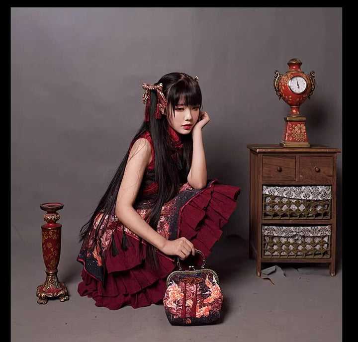 EdenLost~Lotus and Fish~Han Lolita Dress Cheongsam Dress Stand-Up Collar   