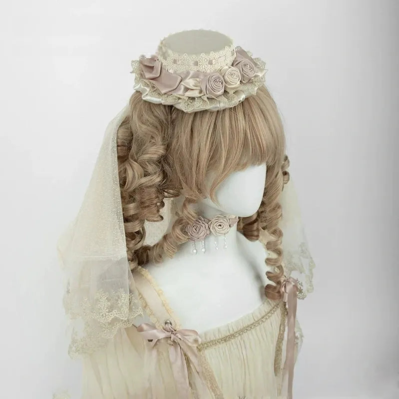 Champagne Classic Lolita Headdress and Choker, Floral Accent 45259:854871