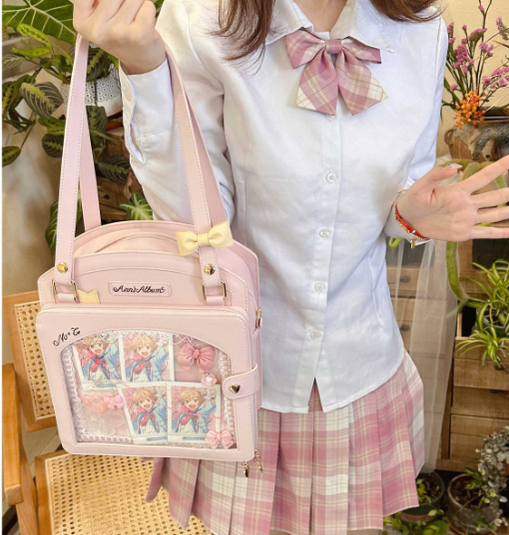 Morning Glory~Kawaii Lolita Checkered Itabag Multicolors pink  