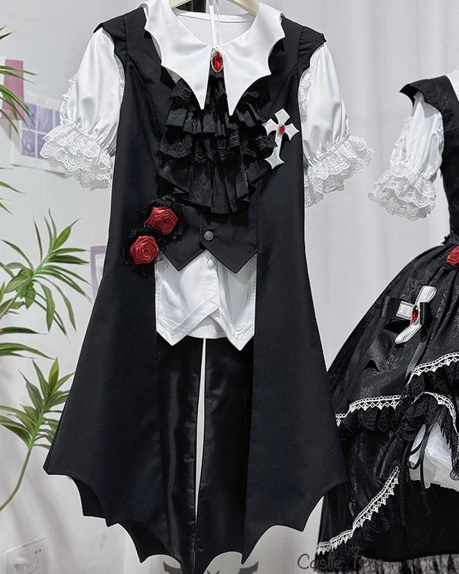 CastleToo~Night Rose~Elegant Ouji Lolita Suits With Lolita JSK And Shorts S Vest + Presented Rose And Brooch Accessory