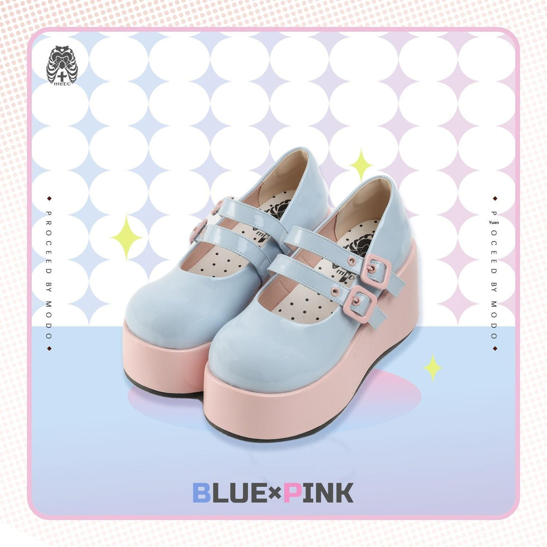 MODO~Sweet Lolita Platform Shoes Multiple Colors Elevated Shoes 34 Pink X Blue