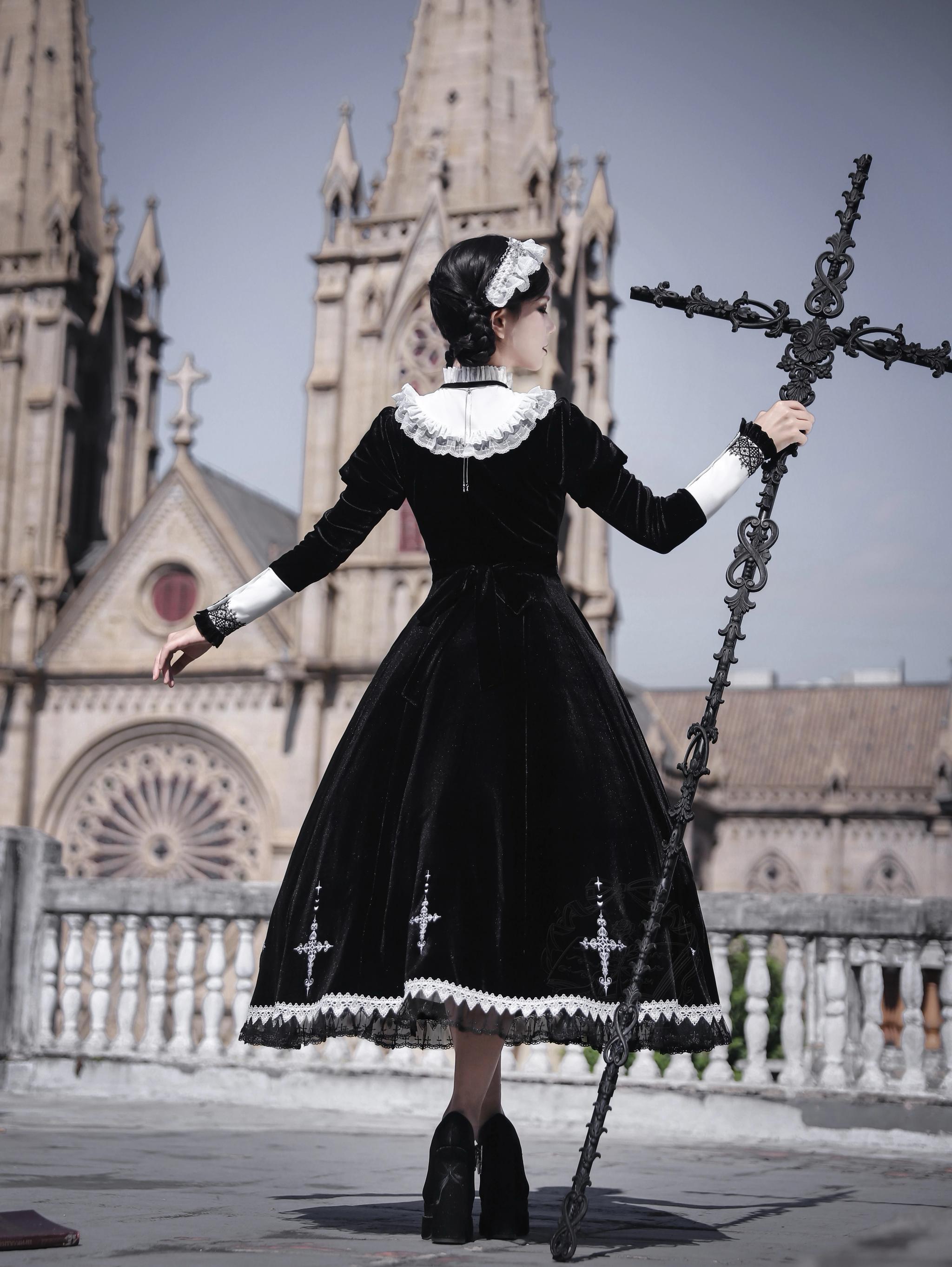 Cross Craft - Ten-Panel Cut Gothic Lolita OP, Embroidered Crosses 44402:806596