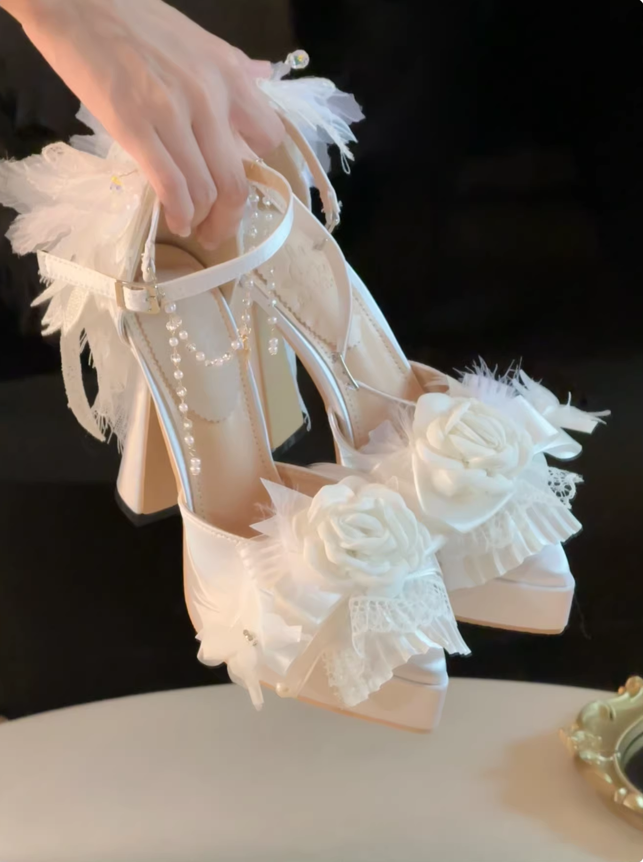 Feather Spirit - Classic Lolita Heel Shoes, Feather Decoration 44798:823042