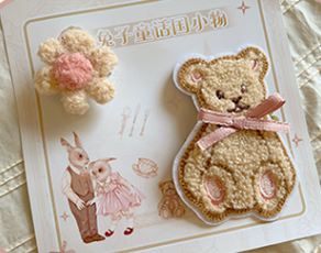 3 Puppets~Rabbit Kingdom~Sweet Lolita JSK and OP Suit S bear brooch+flower brooch 