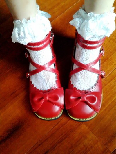 Sosic~Sweet Lolita Low Heel Shoes Multicolors 33 red 