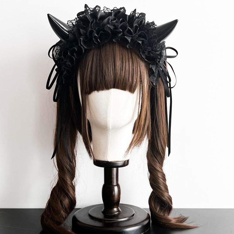 MAID~Gothic Lolita Halloween KC Devil Horn Hairband Customizable Color   