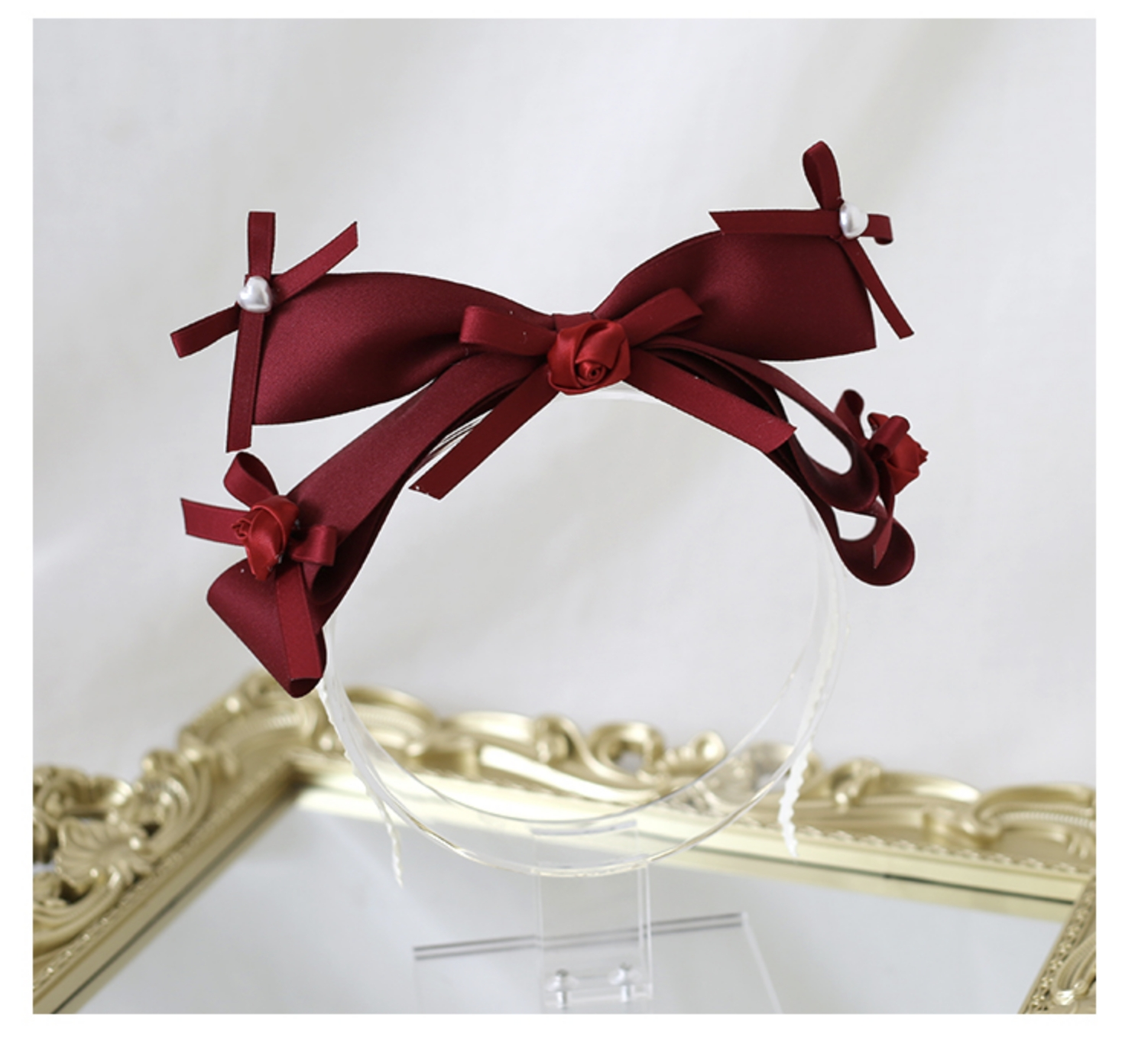 Xiaogui - Elegant Lolita Hairband Dark Red Headwear Flower Bud Headband