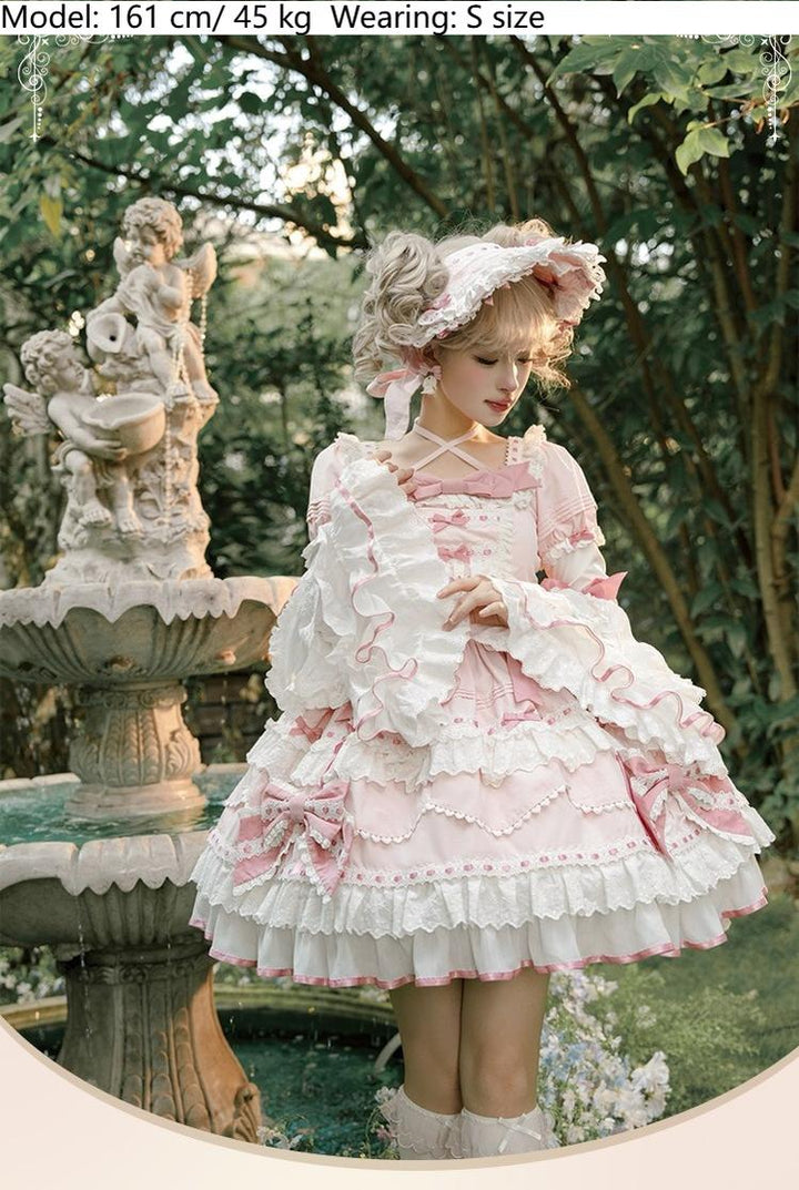 Heartbeat doll~Lily's Tea Party~Pink Old School Lolita OP Dress Long Sleeve