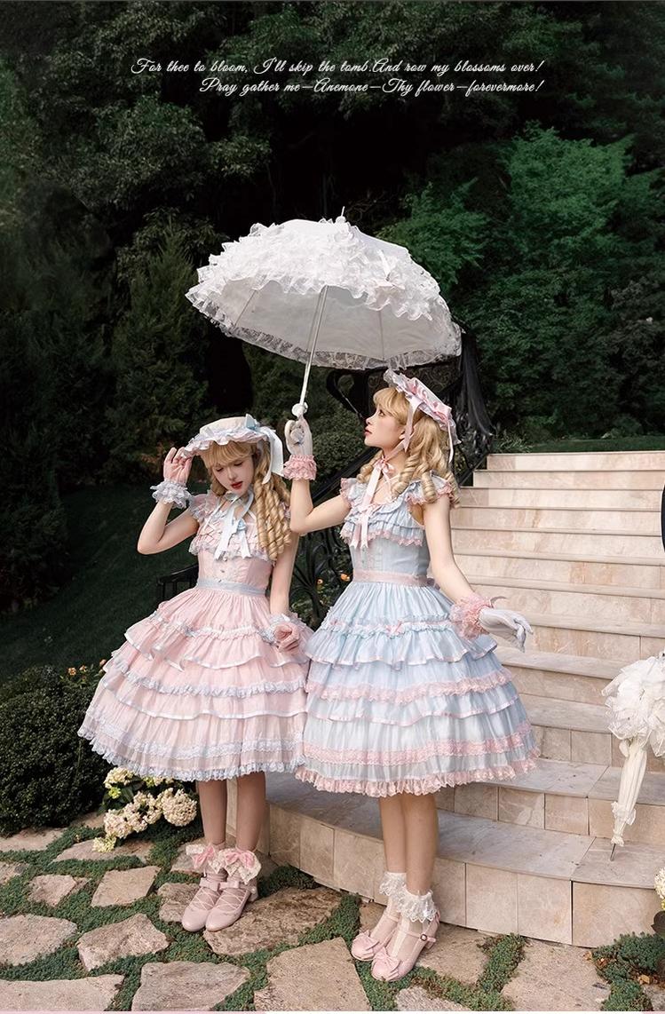 The Seventh Doll - Summer Evening Banquet - Sweet Lolita JSK with Tiered Ruffle Design and Hat 42722:750907