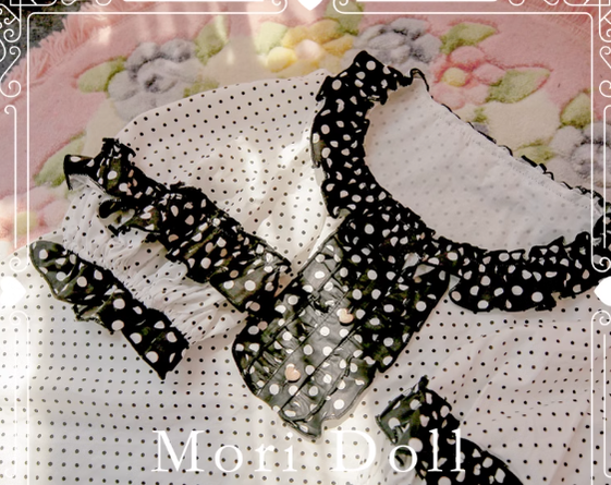 Mori Doll~Strawberry Jam~Sweet Dot Print Short Sleeve Shirt Multicolors S black( a type) 