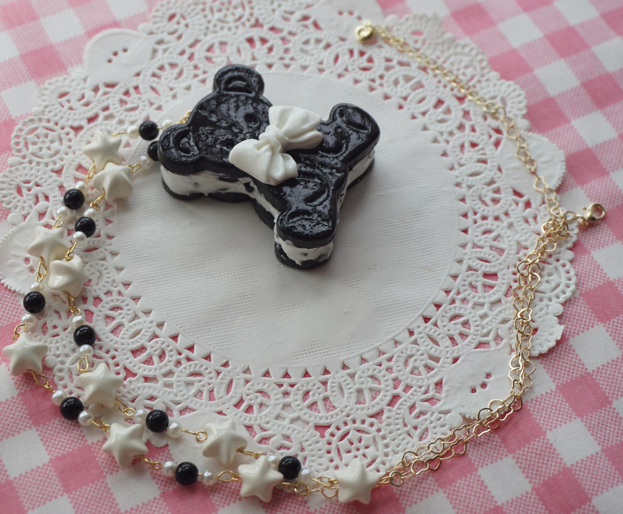 Bear Cookie - Kawaii Lolita Clay Necklace, Bear Cookies Pandent