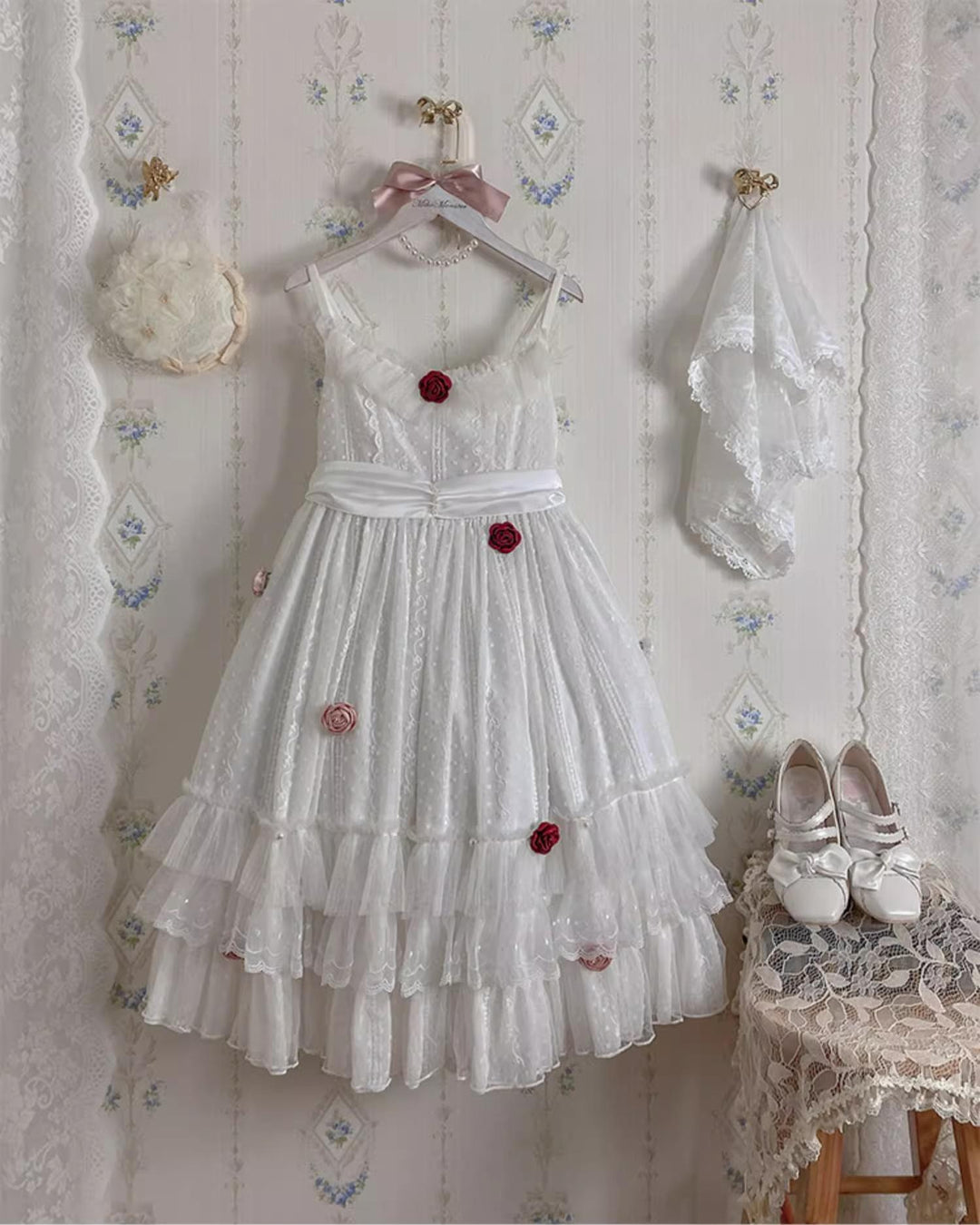 Sakurada Fawn~Spring Breeze~Plus Size Spring Lolita JSK Dress with Rose Decoration