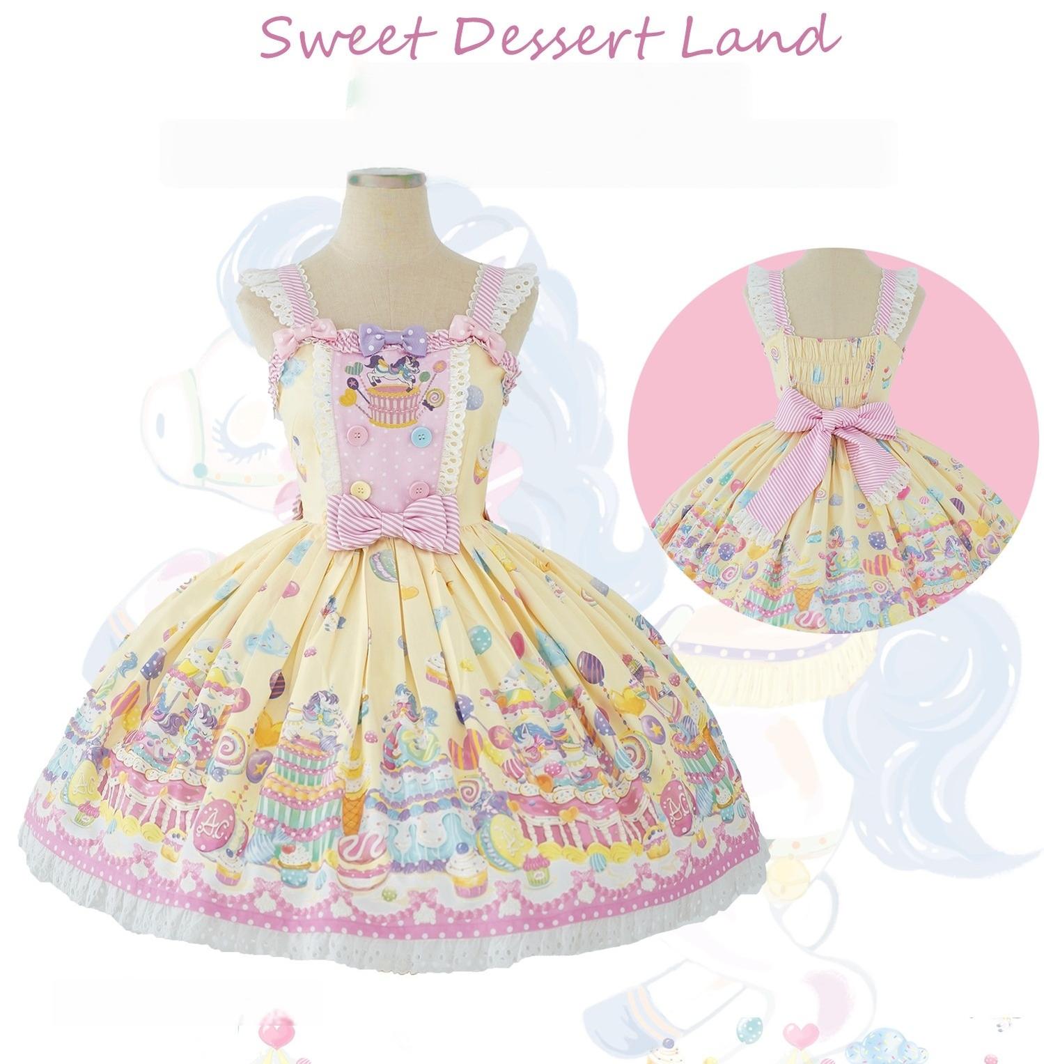 Sweet Dessert Land - Kawaii Lolita OP & JSK Dress Suit, Cake Print (L M S XL) 44542:811586