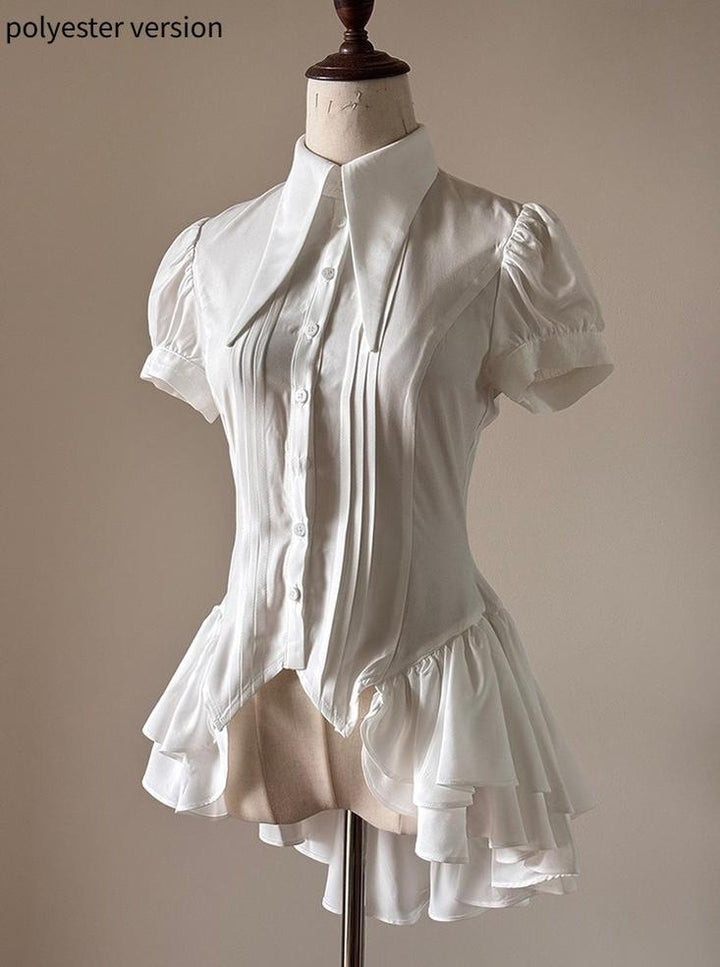 FlowerFairyDaily~Midnight Prayer~Solid Lolita Shirt with Flowing Tiered Back Hem