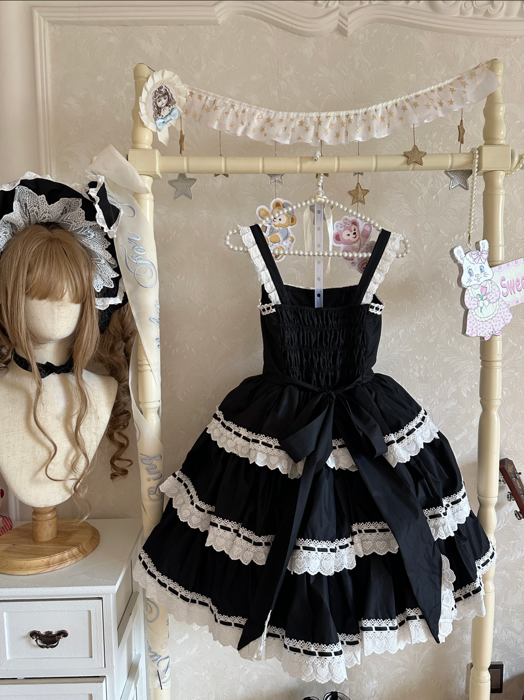 Otome Heart - Cotton Old School Lolita JSK Dress Suit, Heart-Shaped Lace Trim