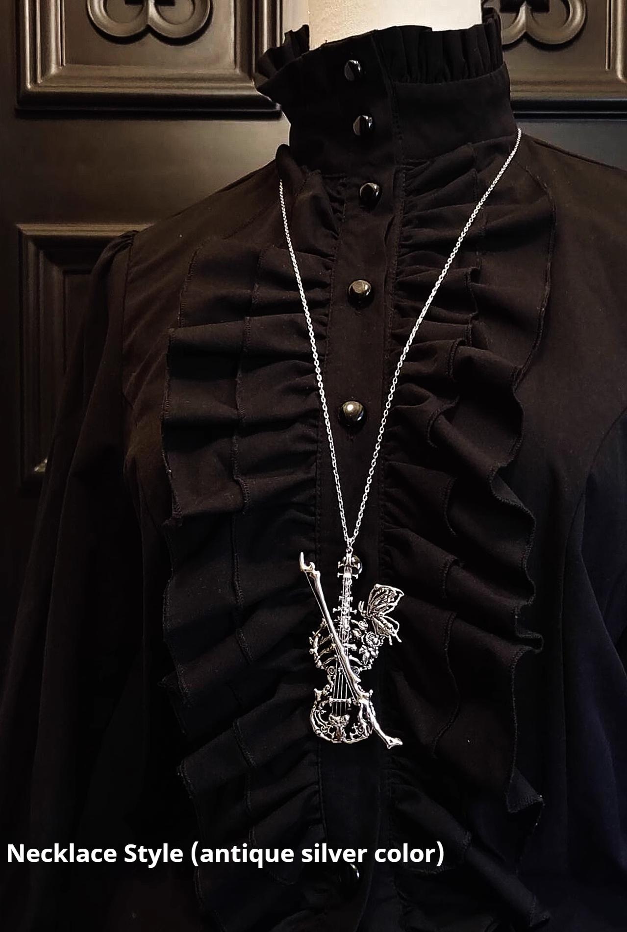 LilithHouse - Phantom Violin - Gothic Lolita Necklace, Butterfly & Bone Elements Necklace Style (in stock) Antique Silver