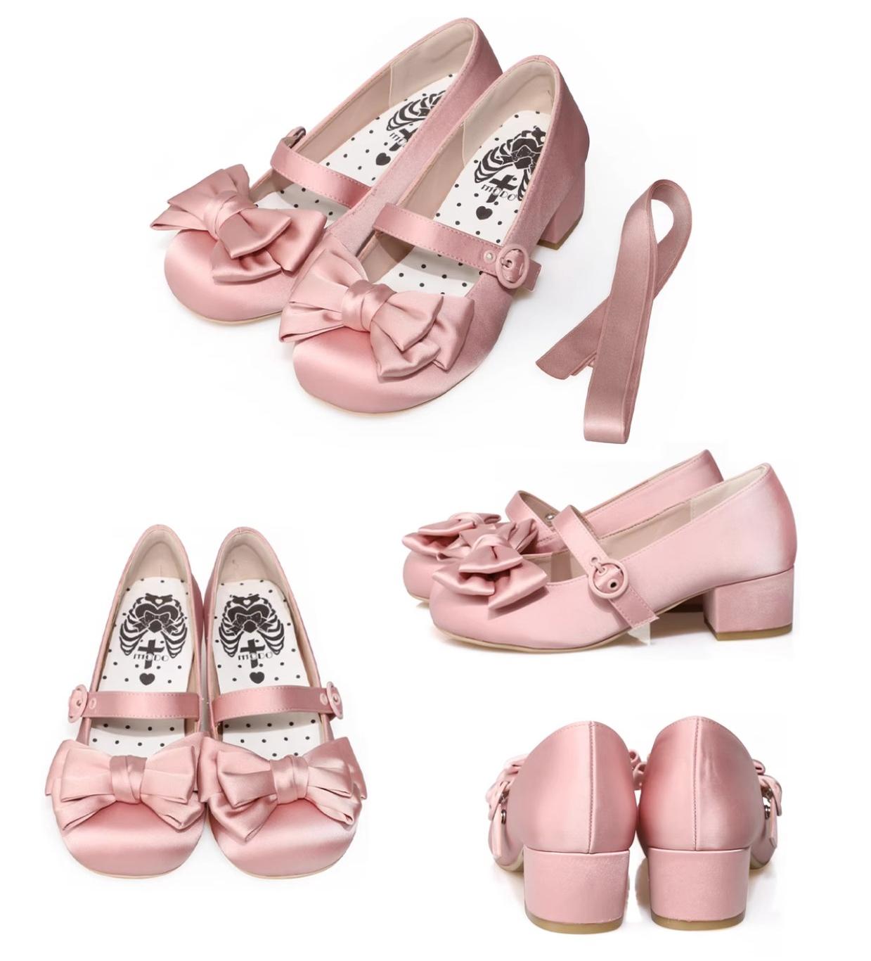 MODO~Sissi~Sweet Lolita Shoes Satin Low Chunky Heels with Bow 42594:749209
