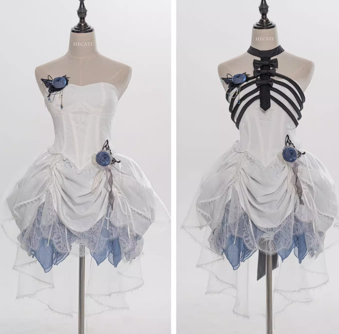 (Buyforme)Wuyuzhe~Hecate Ribs Gothic Lolita Tee JSK and Accessories XS blue-white tee JSK 