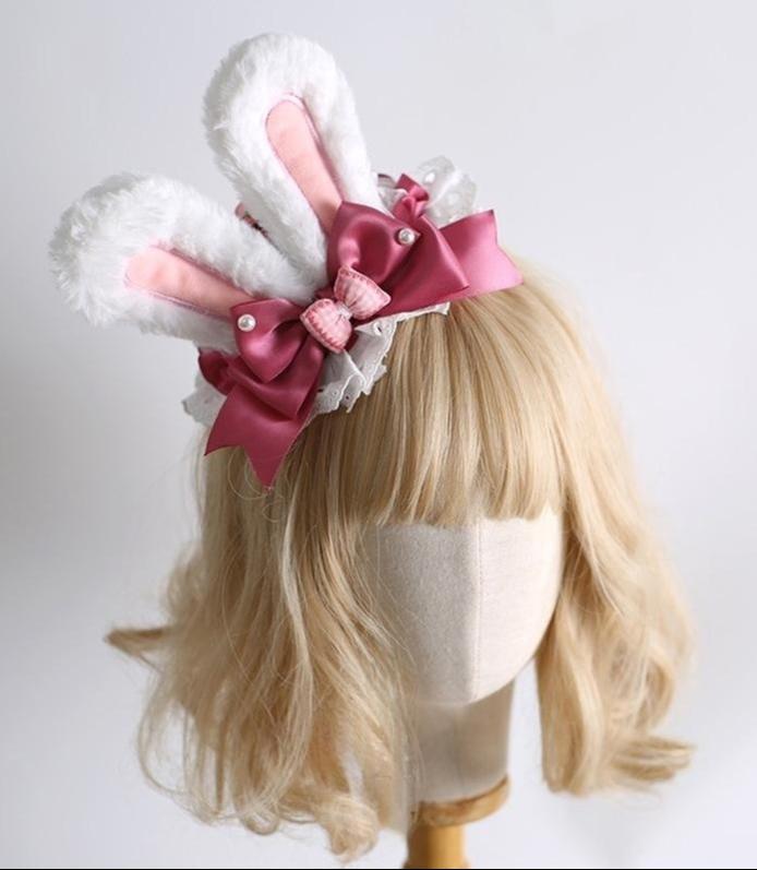 Xiaogui - Sweet Lolita Headdress Pink White Bunny Ear Hair Accessory