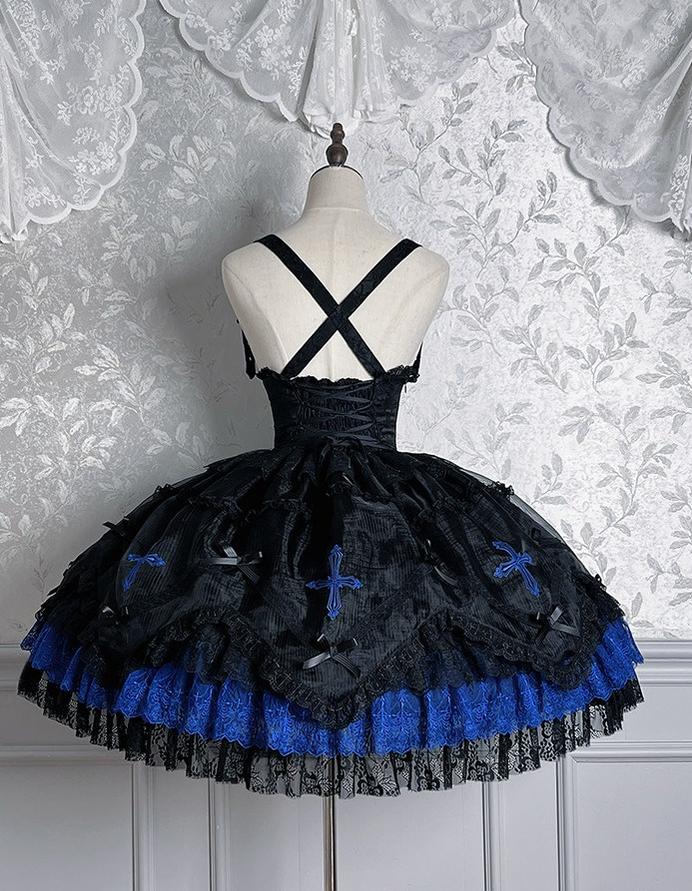Dark Fog Feast - Gothic Lolita Bust-support Strap Dress, Lace & Cross
