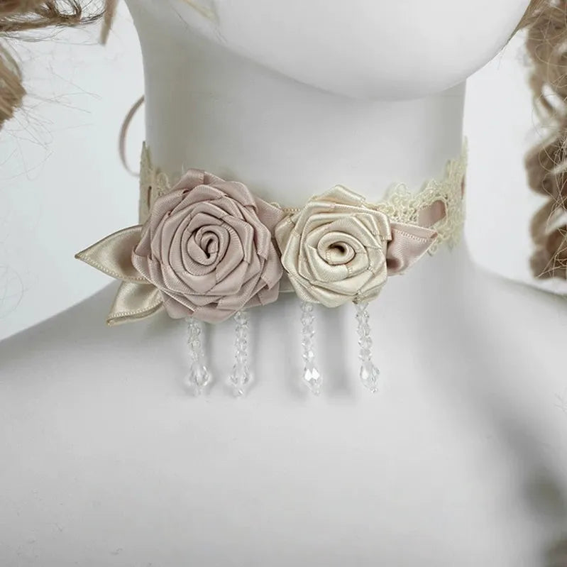Champagne Classic Lolita Headdress and Choker, Floral Accent 45259:854862