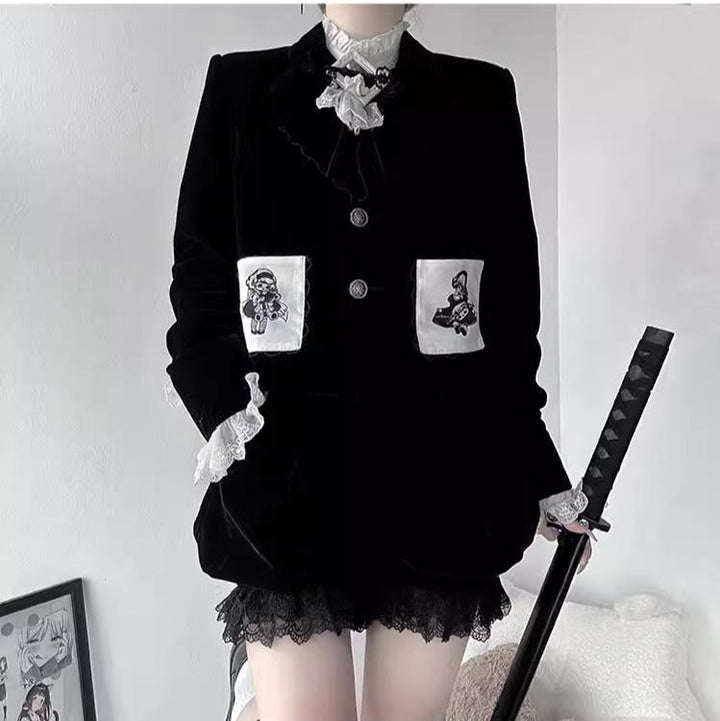 CastleToo~Erosion Heart F-Type~Ouji Lolita Suit Black Velvet Shorts and Skirt 40628:669948