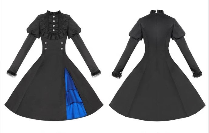 (BFM)With PUJI~Night Serenade~Retro Lolita Cloak Color-Blocked Blue and Black Cape OP Set   