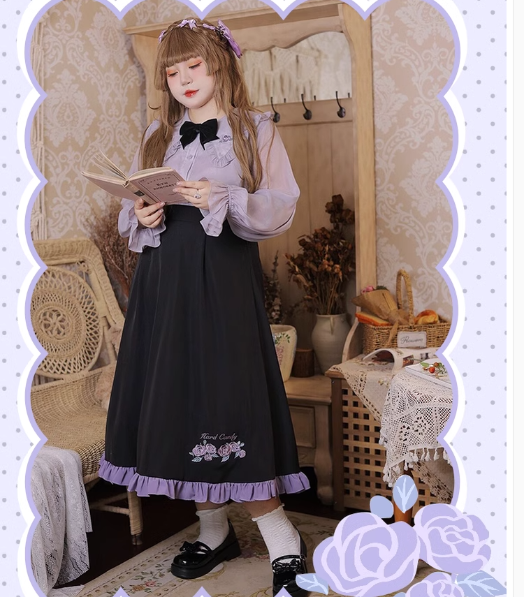 Yingtang~French Rose~Plus Size Lolita Dress Winter Lolita Sweater Set XL black skirt 