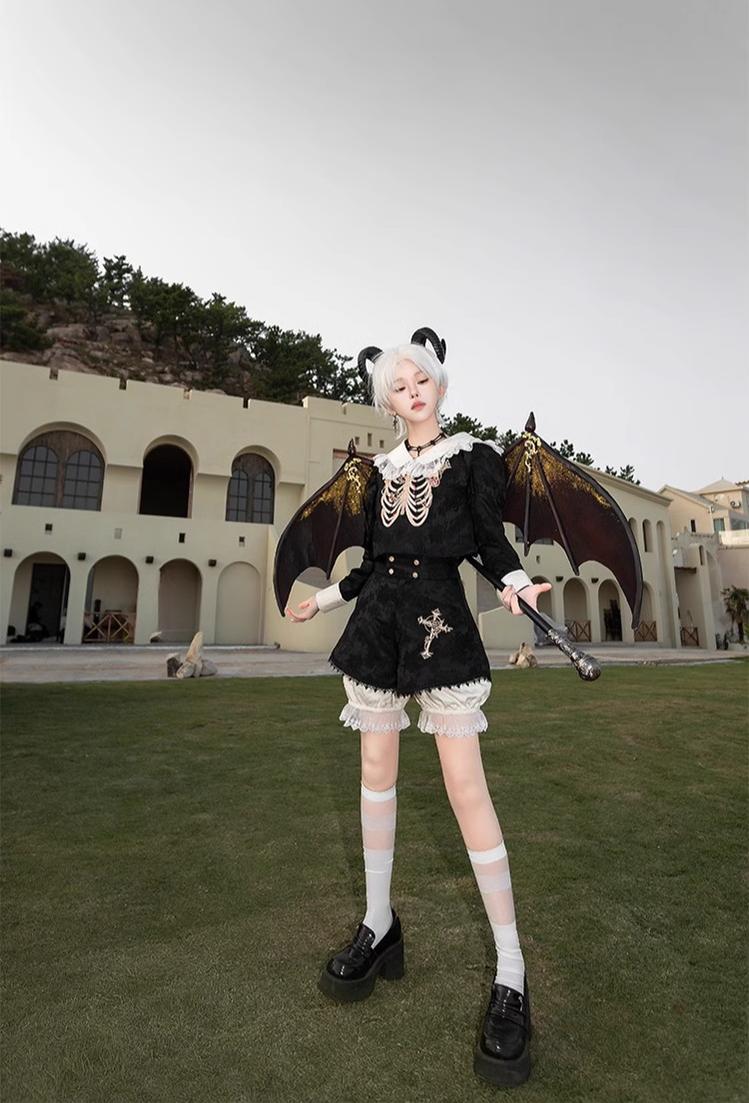 CastleToo~Crossbone~Ouji Lolita Shorts Suit Gothic Lolita Top and Blouse