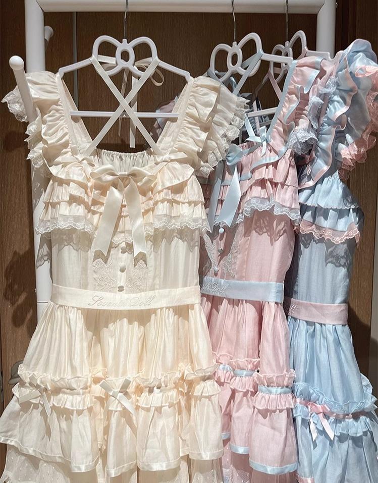 The Seventh Doll - Summer Evening Banquet - Sweet Lolita JSK with Tiered Ruffle Design and Hat 42722:750964