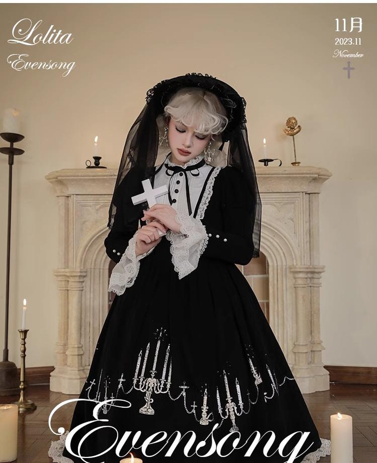 Mademoiselle Pearl~Winter Evening Prayer~Gothic Lolita Jumper Dress Embroidered Candlestick OP Dress   