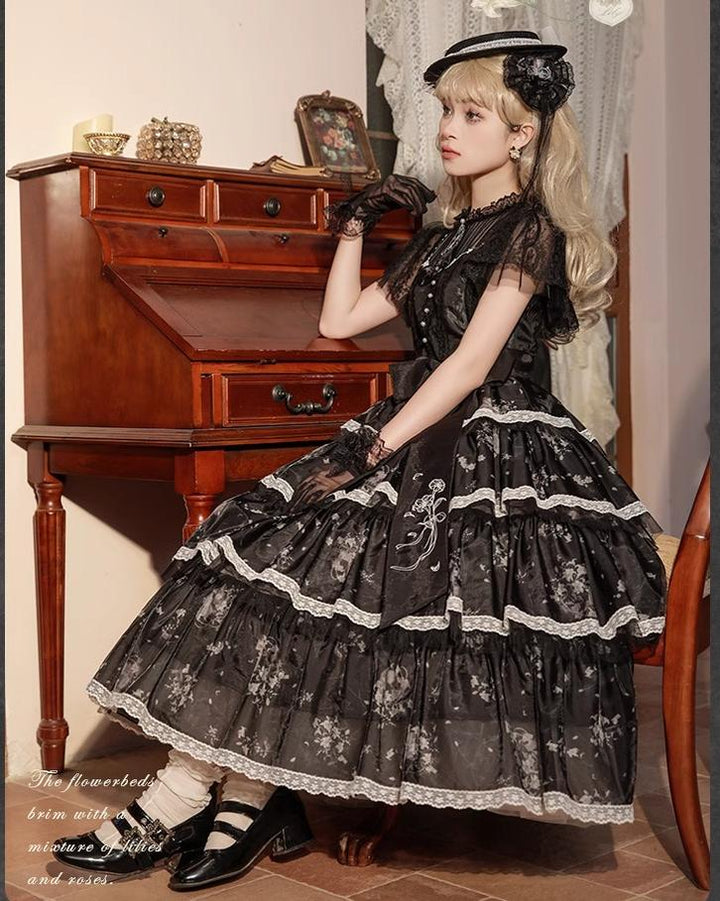 Mademoiselle Pearl~Lily Poetry~Lily Print Lolita Dress Collection   