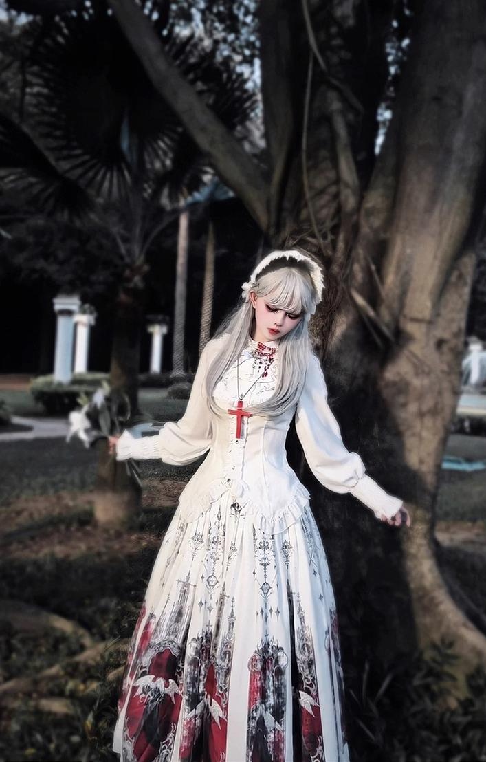 Luoluan Lolita - Fallen Angel - Printed Gothic Lolita Skirt Outfit