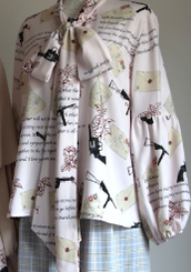 VTGDOLL~World War II love letter~Elegant Lolita Shirt and Lolita Painted SK S tie/hairband pink print