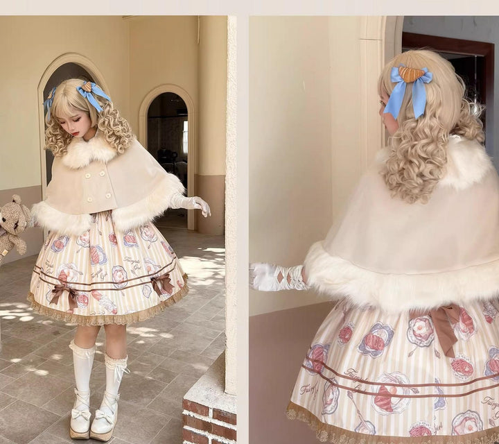 Southern Cross~Walnut Clip Bear~Winter Kawaii Lolita Cape Cute Fur Collar Cloak   