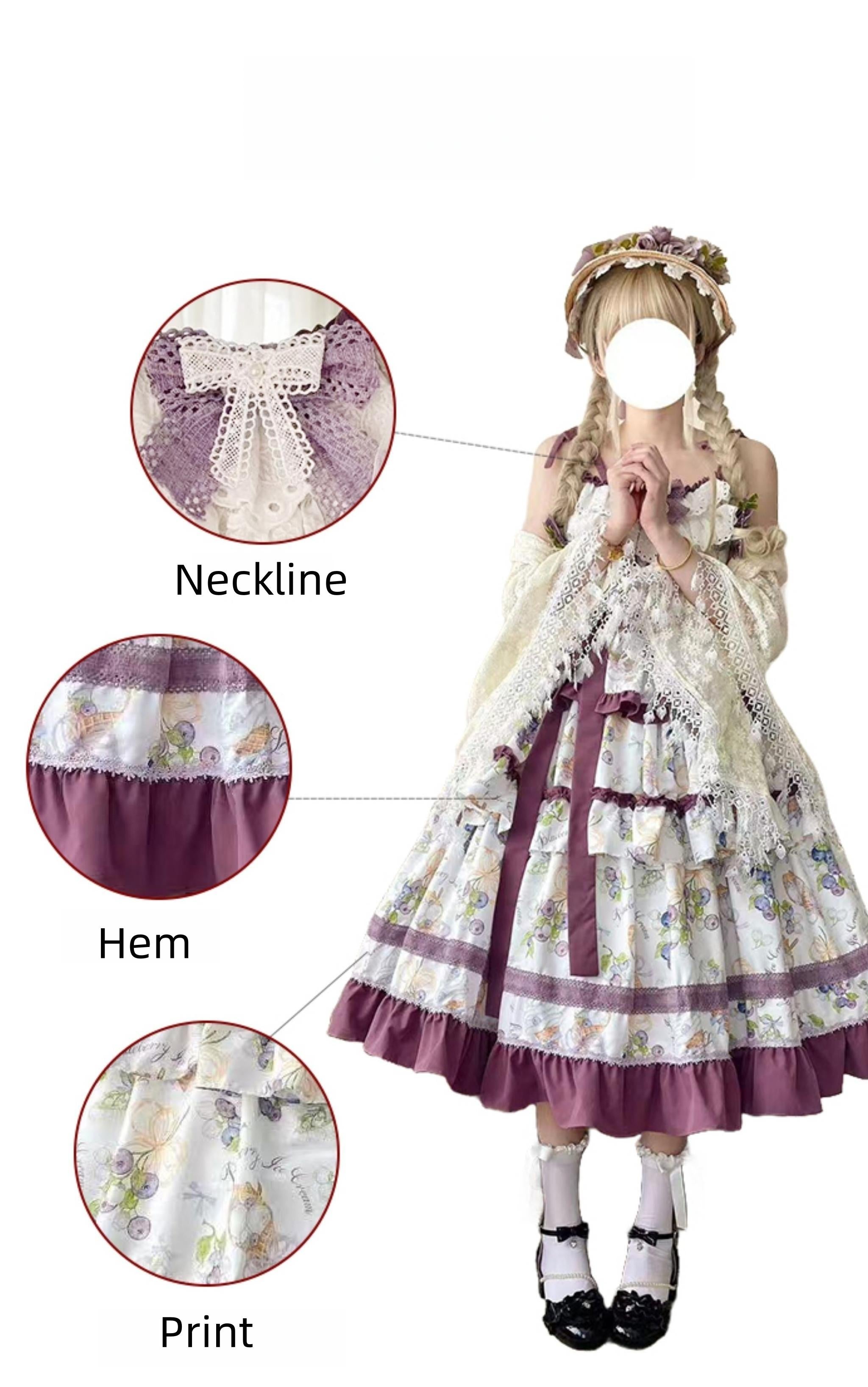Qianmu - Blueberry Midsummer - Country Lolita Tiered JSK, Blueberry Print 44322:805698