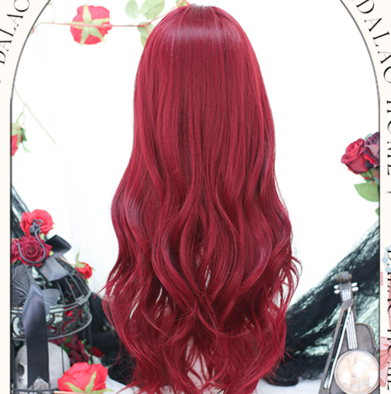 Dalao Home~Burning~Wine-red Long Curly Lolita Wig 11874:157494