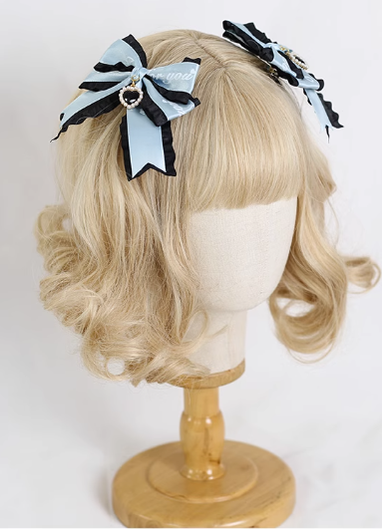 Xiaogui~Sweet Lolita Ribbon Bow Hair Clips a pair of letters black and blue clips  