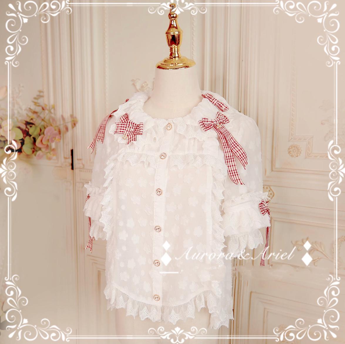 AA Lolita~Stars~Chiffon Lolita Blouse Embroidered Lace Bow   